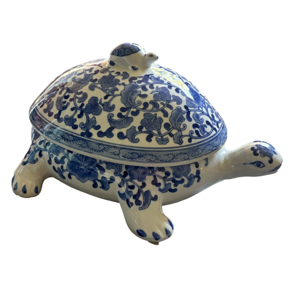 Blue and White Ceramic Turtle Canister - Picture 3 of 7